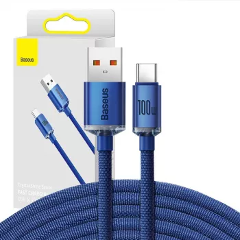 Baseus Crystal Shine kábel USB na USB-C, 100W, 2m (modrý)