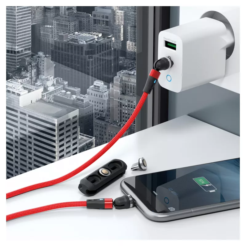 USB kábel RealPower MagneticCharge2 1 m červený rýchle nabíjanie prenos dát