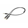Audio adaptér Gembird CCA-417M, 4-pinový 3,5 mm samec na 2x 3,5 mm samica, 0,2 m, čierny