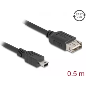USB 2.0 kábel DELOCK 81523, Mini-USB B na USB A, 0,5 m, čierna