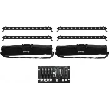 Sada LED barov EUROLITE 4x LED BAR-12 QCL RGBW s 2 mäkkými puzdrami a ovládačom