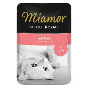 Mokré krmivo pre mačky Miamor Ragout Royale v želé 100 g — teľacie, dospelé mačky, konzerva