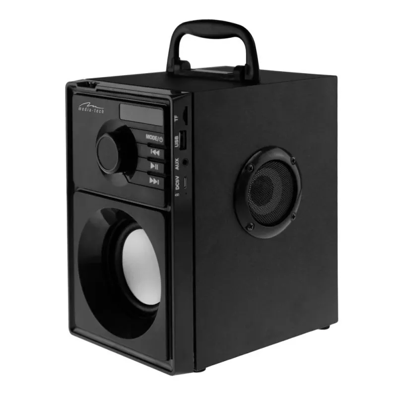 Prenosný reproduktor MEDIA-TECH MT3179, 20 W (RMS 15 W), Bluetooth 5.1, FM, MicroSD, USB, AUX, Li-Ion, 6 h, drevené puzdro