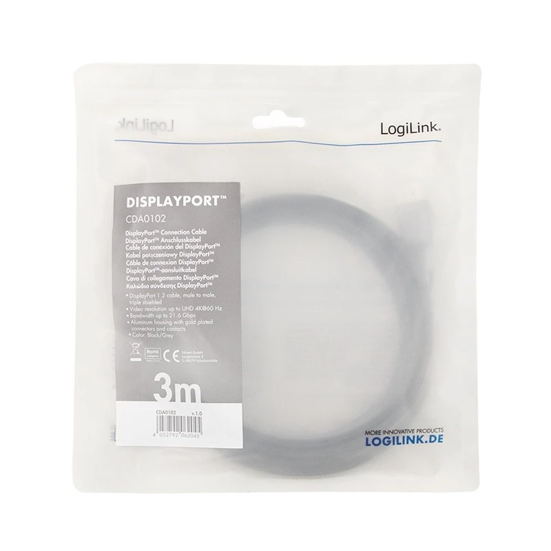 DisplayPort kábel LogiLink CDA0102 3 m sivý čierny