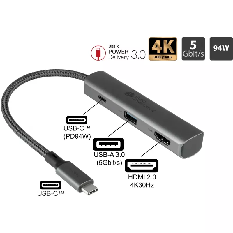 USB Type-C hub Alcasa HUB-C002A 5000 Mbit/s HDMI USB 3.0