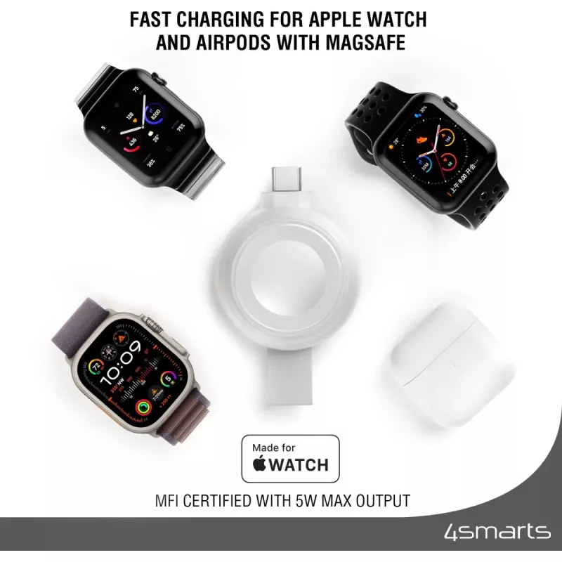 Nabíjačka 4smarts QI2 Smartwatch strieborná USB bezdrôtové rýchle nabíjanie