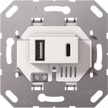 Gira USB napájací zdroj 2f Type-A/C modul biely 234900 (234900)