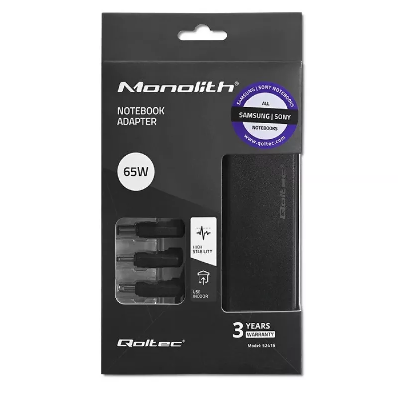 Qoltec 52415 napájací zdroj kompatibilný so Samsung Sony 65 W | 3 konektory | +napájací kábel