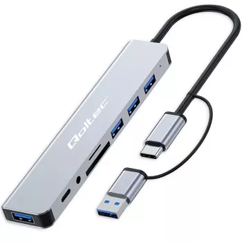 QOLTEC USB-C hub 4x USB + SD/TF čítačka kariet model 53794