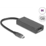 DELOCK 64316 video káblový adaptér USB Type-C na HDMI + DisplayPort, 0,15 m, hliník, sivý