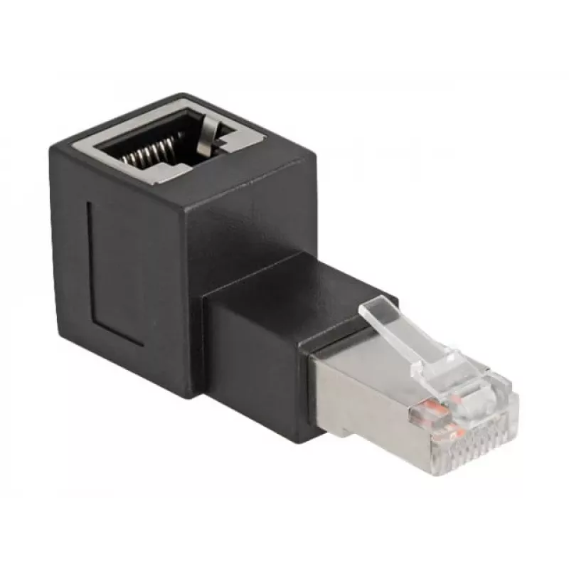 DeLOCK RJ45 konektor samec na RJ45 konektor samica adaptér kat.6A 90° zahnutý (nahor) čierny