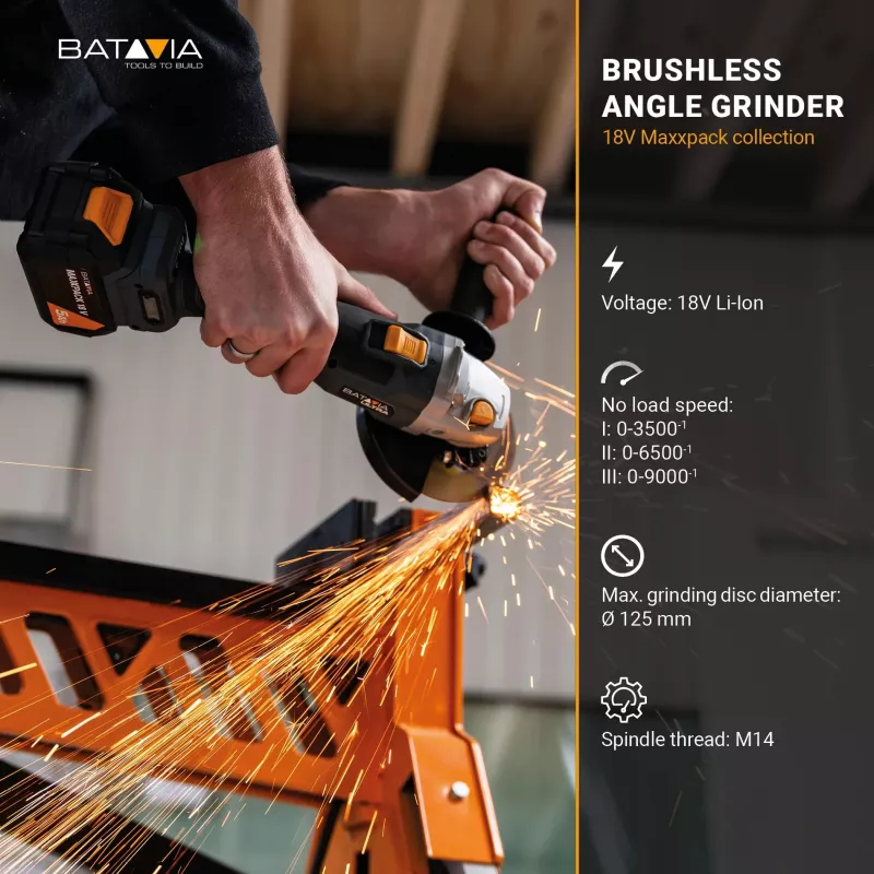 Batavia B.V. 18V akumulátorová bezuhlíková uhlová brúska | 125 mm