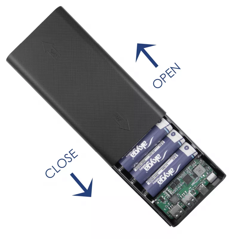 Akyga AK-BC-05 Skrinka na powerbanku 37000 mAh, 12x 18650, 22,5W, Qi, USB-C, 2x USB-A, Lightning