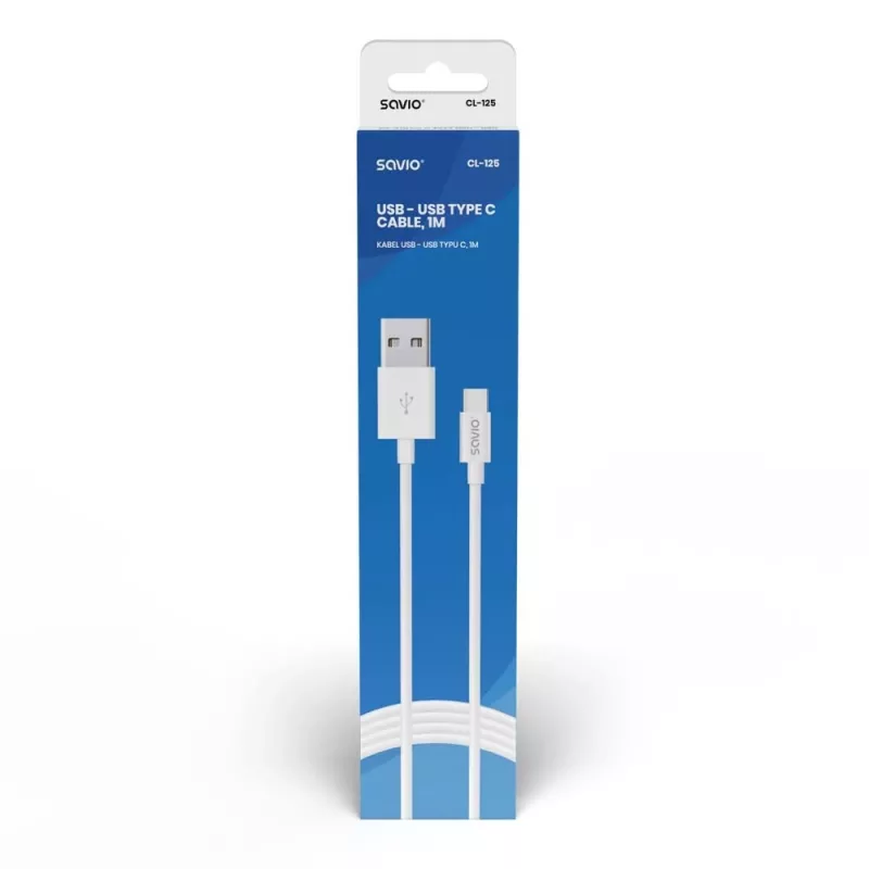 Savio CL-125 USB kábel USB 2.0 1 m USB A USB C biely
