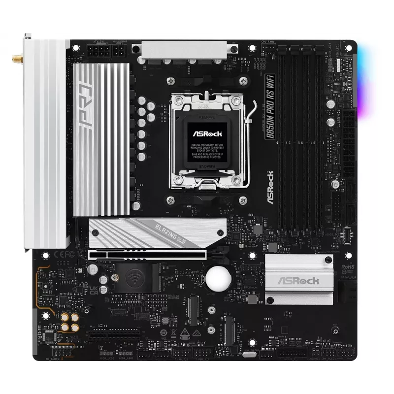 ASRock B850M Pro RS WiFi základná doska — AMD B850, socket AM5, microATX, DDR5, 4 DIMM, 256GB, Wi-Fi 6E, 2.5Gb LAN, 3x M.2