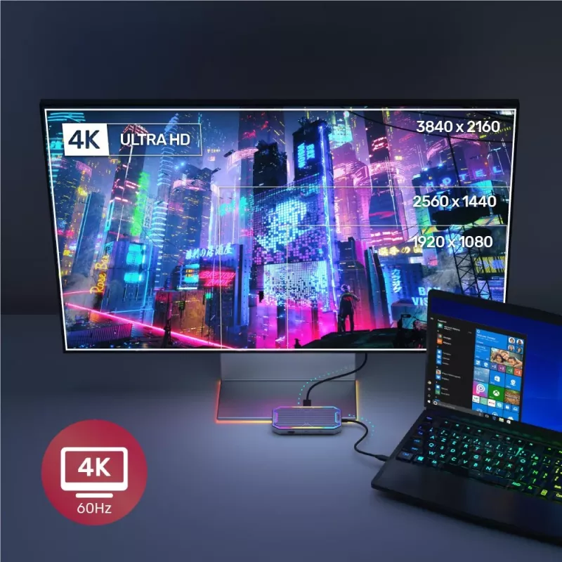 Unitek uHUB S7+ D1029A USB-C rozbočovač, USB 3.2 Gen 2 10 Gbps, HDMI 2.0, Gigabit RJ45, audio 3,5 mm, 100 W, sivý