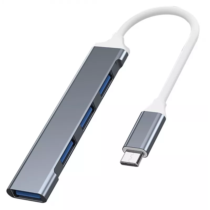 USB hub VAKOSS TC-4125X — 1× USB 3.0 Type-A, 3× USB 2.0 Type-A, hostiteľ: USB Type-C, strieborný