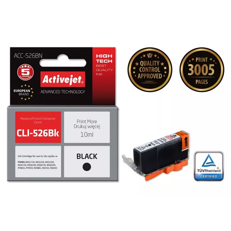 Activejet ACC-526BN atrament (náhrada za Canon CLI-526Bk; Supreme; 10 ml; čierny)