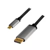 LogiLink CUA0100 káblový adaptér DisplayPort USB 3.2 Gen1 Type-C 1,8m čierny sivý