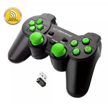 Káblový gamepad ESPERANZA EGG108G — USB 2.0, 12 tlačidiel, analógový/digitálny, D-Pad, pre PC a PlayStation 3, čierny/zelený