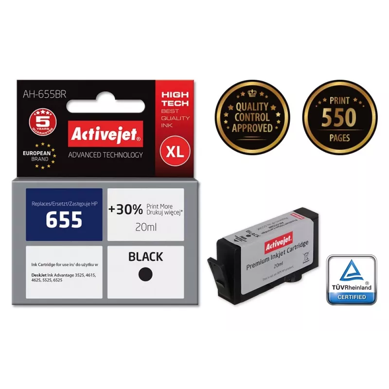 Activejet AH-655BR atrament (náhrada za HP 655 CZ109AE; Premium; 20 ml; čierny)
