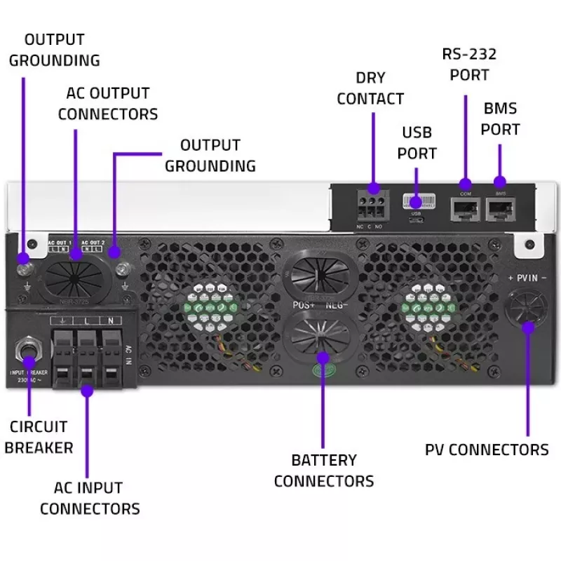 Qoltec, menič napätia, hybridný solárny invertor Off-Grid 4kVA 4kW 120A MPPT LCD Wi-Fi BMS sinus