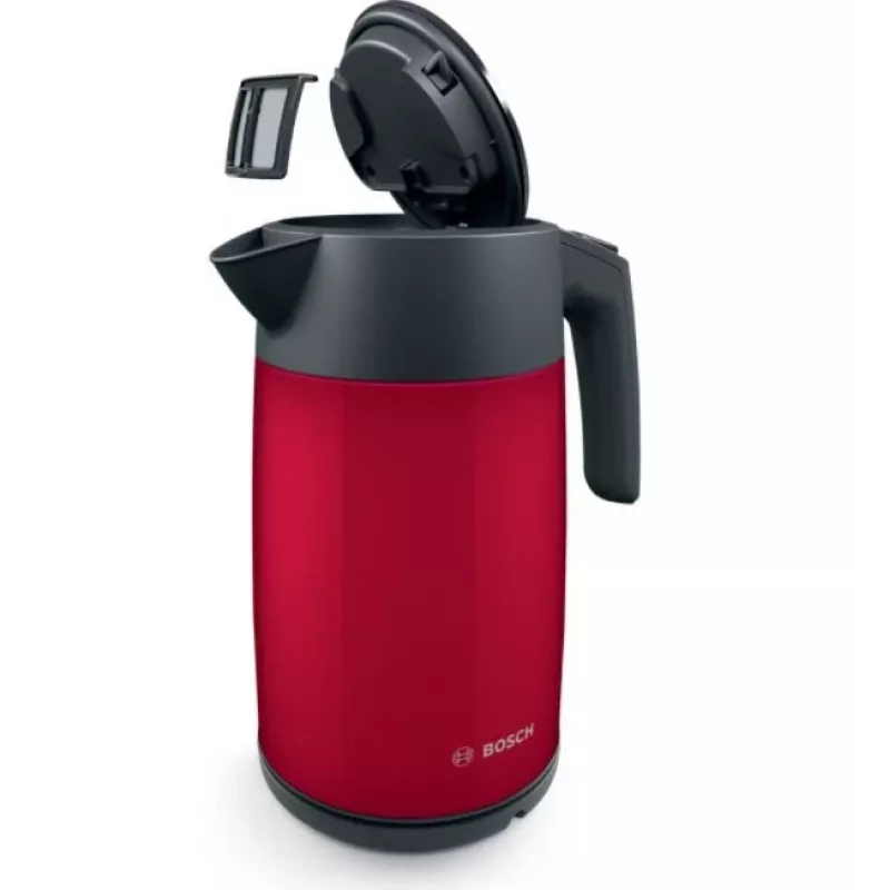 Elektrická kanvica Bosch TWK7L464 – objem 1,7 L, 2400 W, červená, plastové telo