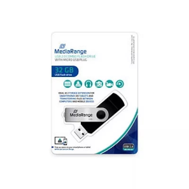 MediaRange MR932 - USB flash disk - 32 GB - USB 2.0 / Micro-USB - čierny/strieborný (MR932-2)