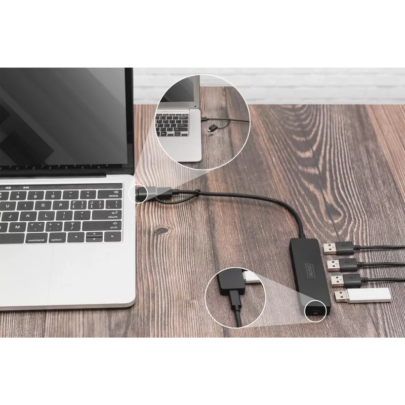 USB hub, Digitus, DA-70235, 4-portový, USB 3.2 Gen 1, Type-A a Type-C, 12000 Mbit/s