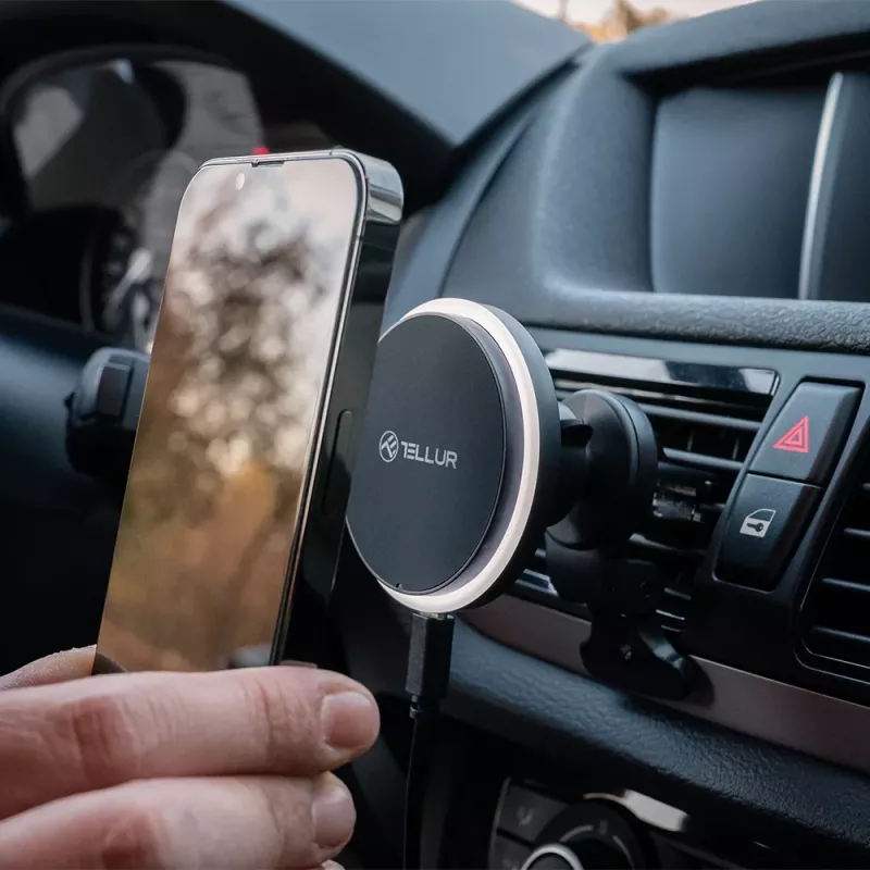 Bezdrôtová autonabíjačka Tellur TLL151431 kompatibilná s MagSafe 15W čierna pre smartfóny