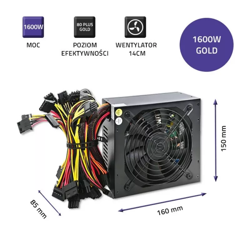 Napájací zdroj QOLTEC Gaming Miner 1600W Gold, 1600 W, ATX, Gold efektivita