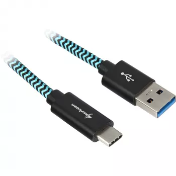 USB 3.2 Gen 2 kábel, USB-A konektor samec > USB-C konektor samec (čierna/svetlomodrá, 0,5 metra, opláštený)