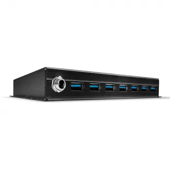Lindy 7 portový USB 3.0 kovový hub, USB 3.2 Gen 1 (3.1 Gen 1) Type-A, 5000 Mbit/s, čierna, 0,8 m, 185 mm, 75 mm