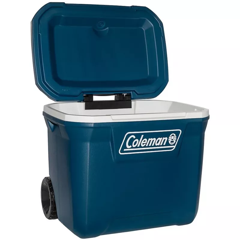 Coleman 50QT Xtreme kolieskový chladič, modrý, plast, polyuretán (PU), čierny, 47 l, 113 kg