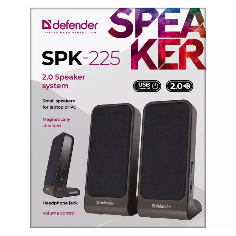DEFENDER SPK-225 káblové 2.0 reproduktory, 4 W RMS, USB/DC 5 V, 3,5 mm, čierne