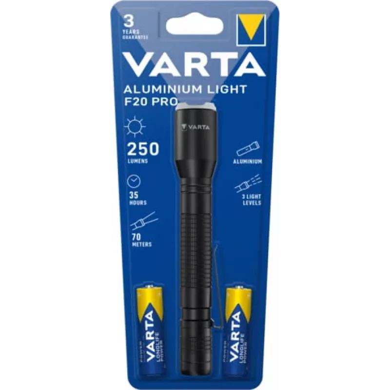Varta 16607101421 Aluminium Light F20 Pro LED baterka, 3 režimy svietenia, čierna