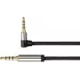 Audio spojovací kábel High-Quality, 4-pólový 3,5mm jack konektor samec na jack konektor samec zahnutý, textilný plášť, čierny, 0,5m, PYTHON® Series (GC-M0231)