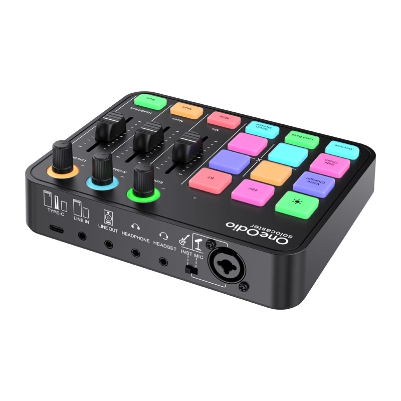 Audio mixér a USB zvuková karta OneOdio Solocaster – kompaktné stolné rozhranie pre streaming a nahrávanie