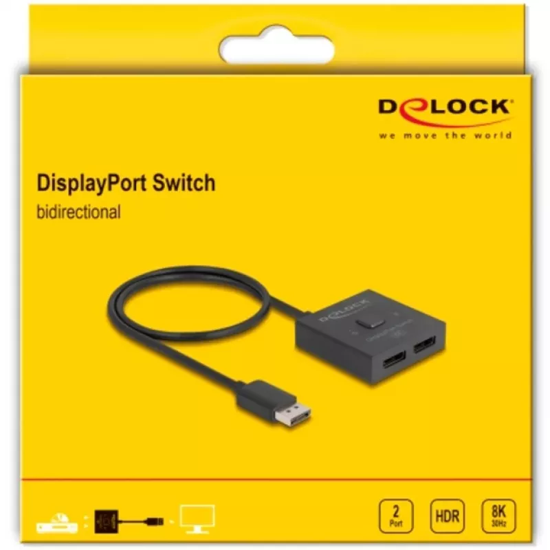 Delock - rozbočovač/prepínač videa - 8K, obojsmerný - 2 x DisplayPort - desktop (18906)