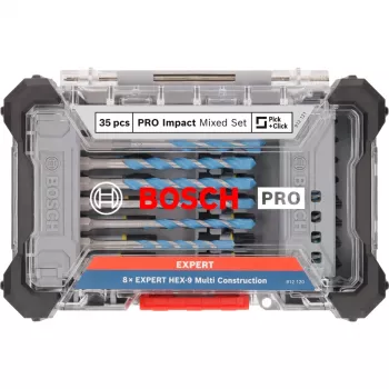 Sada príklepových vrtákov a bitov Bosch PRO 35-dielna 2608522518 — triedené vrtáky a skrutkovacie bity pre kov, drevo, murivo