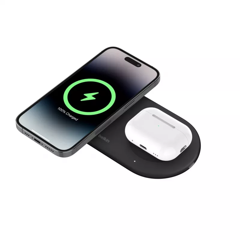 Belkin WIZ021VFBK – 2-in-1 bezdrôtová nabíjacia stanica s technológiou Qi2 15 W, čierna