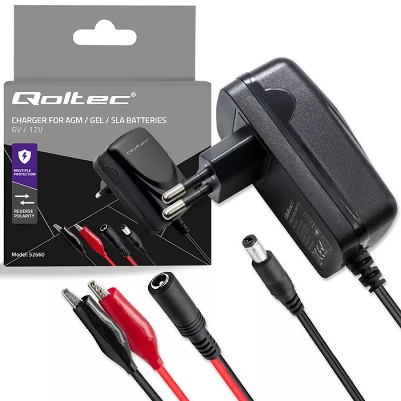 Nabíjačka batérií QOLTEC Model 52660 — 6V/12V, 6W nabíjačka