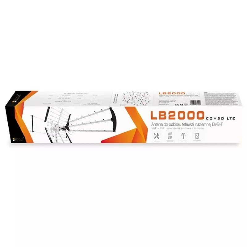 Exteriérová/interiérová DVB-T anténa LIBOX LB2000 so zosilňovačom 69 dB, duálna polarizácia, 174–790 MHz, hliník/čierna