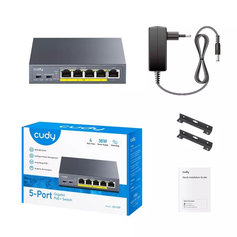 CUDY GS105P 5-portový Gigabit PoE+ switch 36W