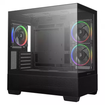 PC Midi Tower DeepCool CG380 3F – čierna, 235×437×451 mm, podporuje 2x120 mm bočný + 1x120 mm zadný ventilátor, napájací zdroj dole, 2,5