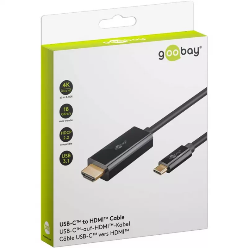 Goobay USB-C na HDMI kábel 4K pri 60 Hz 1 m čierny - konektor samec > HDMI (75696)