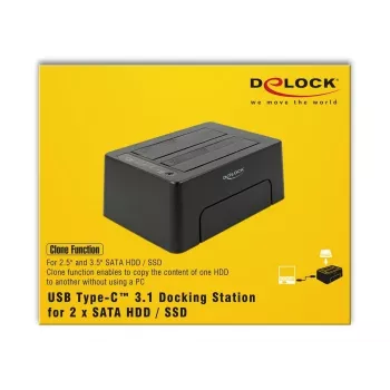 DeLOCK - dokovacia stanica pre HDD pozície: 2 - SATA 6Gb/s - 6 Gbit/s - USB 3,1 (Gen 2) - čierna (63957)