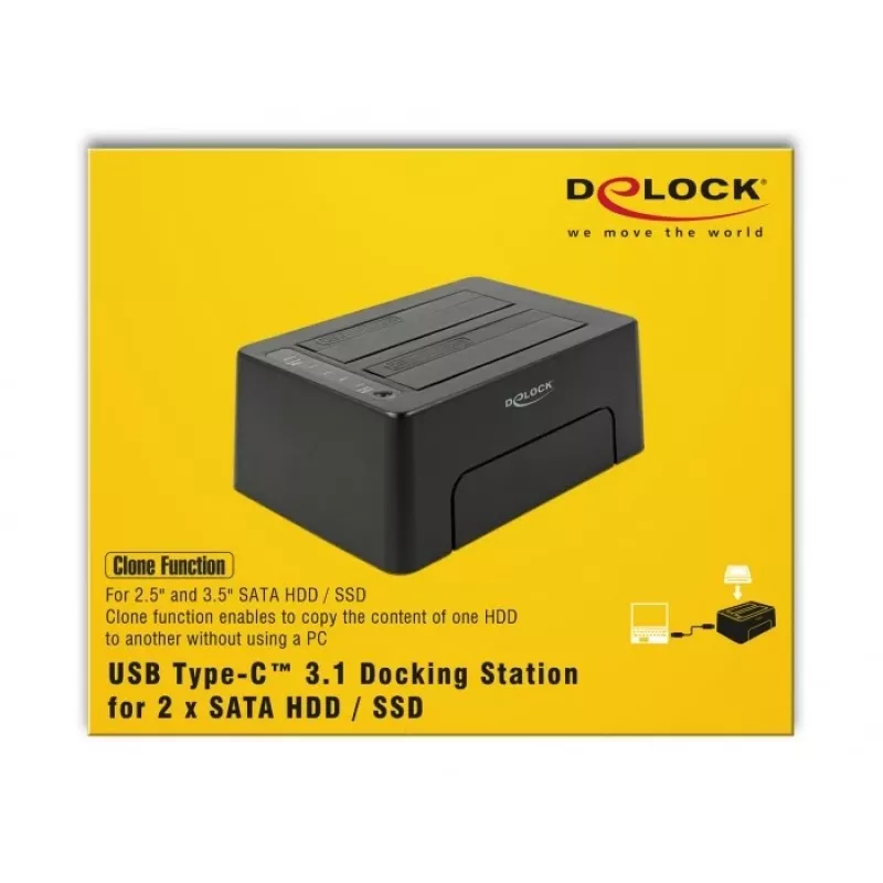 DeLOCK - dokovacia stanica pre HDD pozície: 2 - SATA 6Gb/s - 6 Gbit/s - USB 3,1 (Gen 2) - čierna (63957)