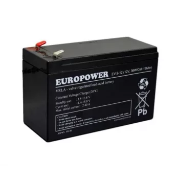 Olovená uzavretá batéria europower EV 12-9 — 12 V 9 Ah pre UPS a záložné napájanie