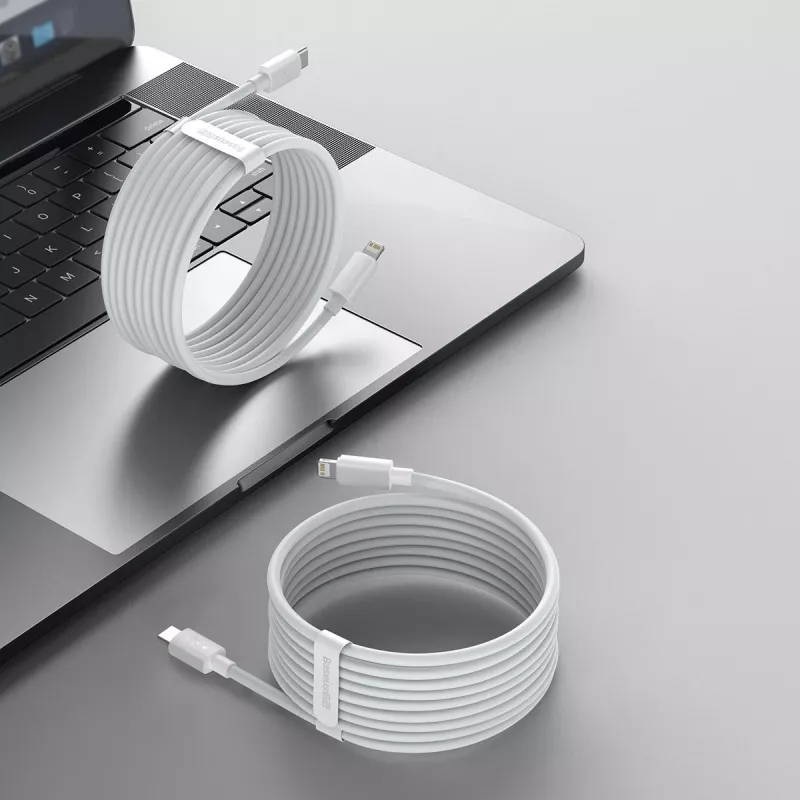 Baseus Simple Wisdom sada dátových káblov USB-C na Lightning PD 20W (2 ks/balenie) 1,5m biela
